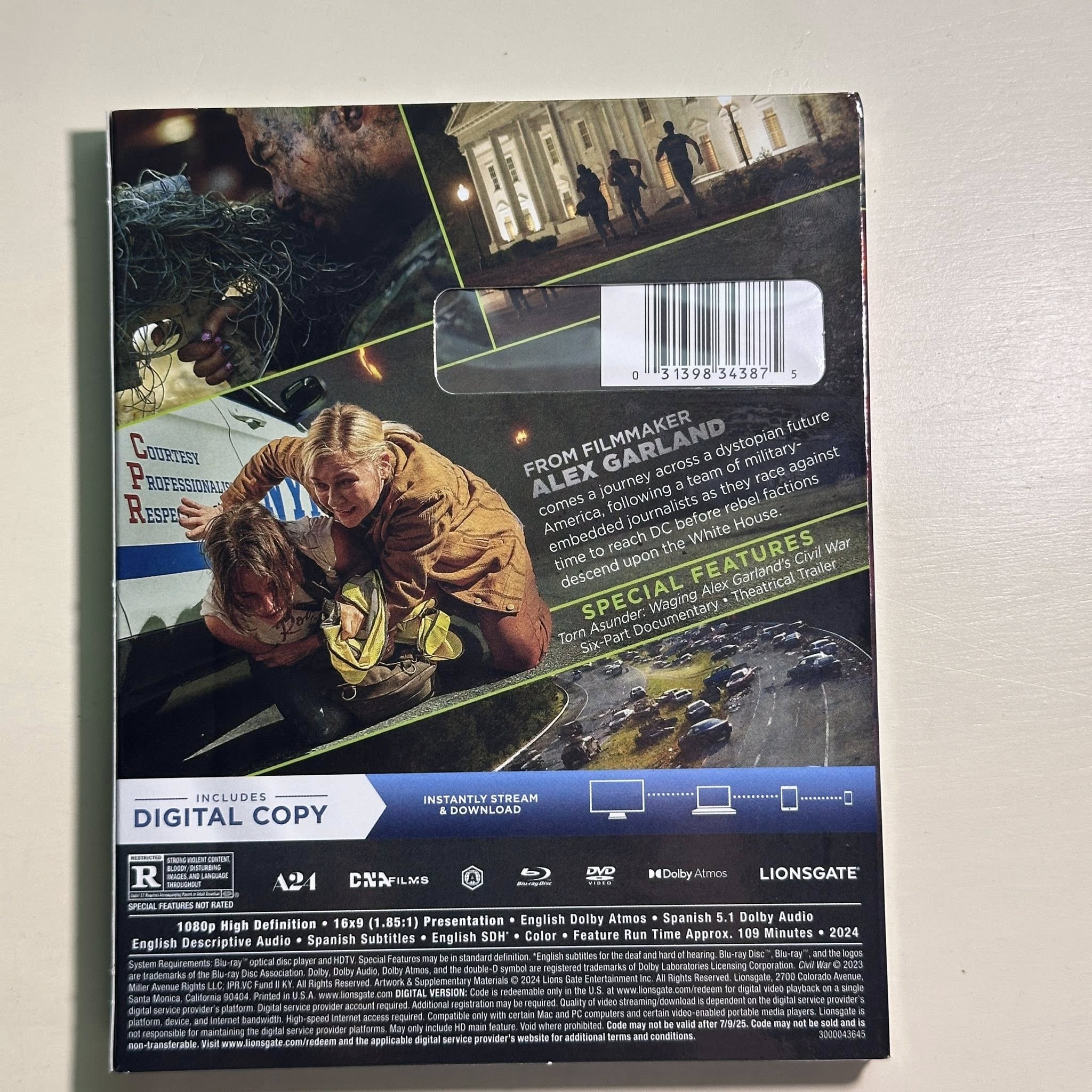 Civil War (2024) Blu-ray + DVD – Edición con Slipcover